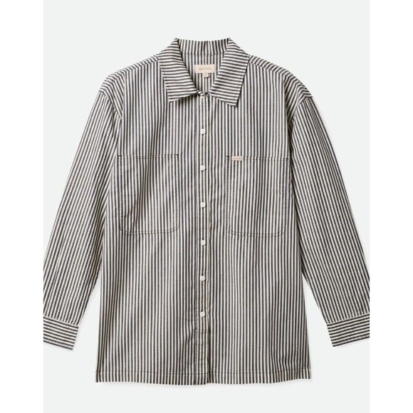 Brixton Bowery Overshirt Button Up Long Sleeve Navy Striped Shirt Sz M NWT - Picture 6 of 10